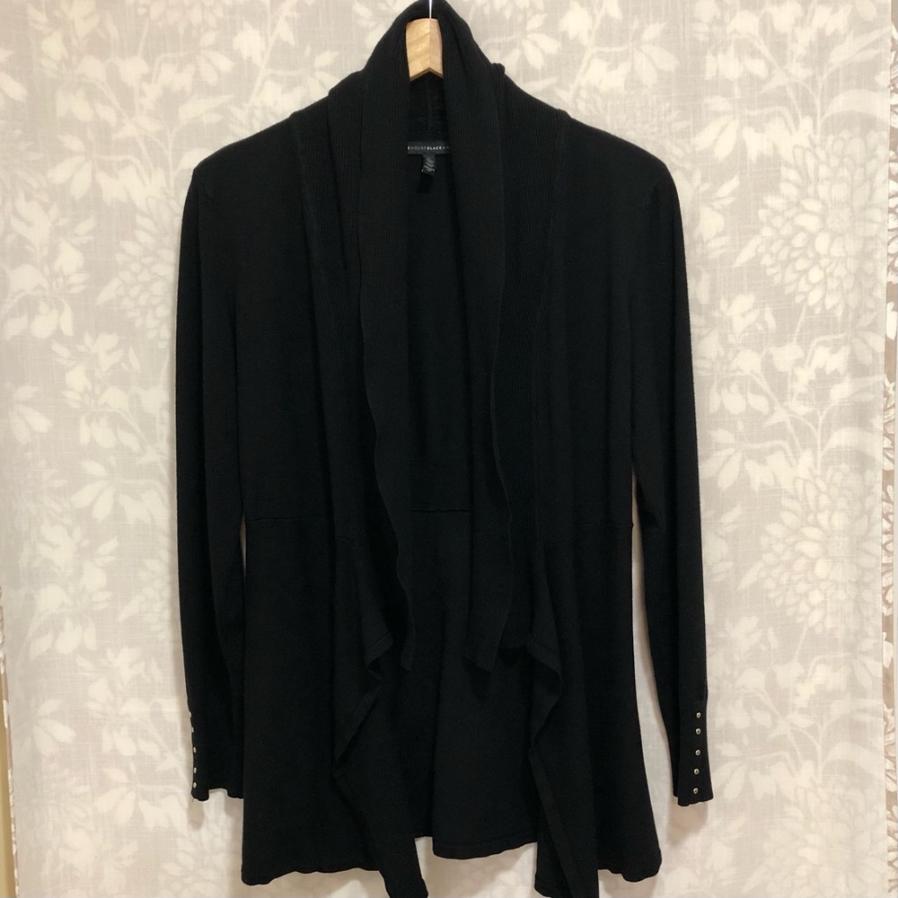 Women’s White House Black Market Open Front Waterfall Black Cardigan